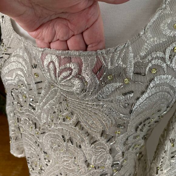 Kay Unger Size 14 Women's Long Sleeve Floral Lace Sequin Sheath Dress Formal - Picture 8 of 14